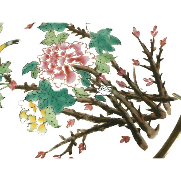 Plate Y.T. Porcelainwares Hand-Painted Botanicals Brass Encased Back Hong Kong 8 - Picture 7 of 10